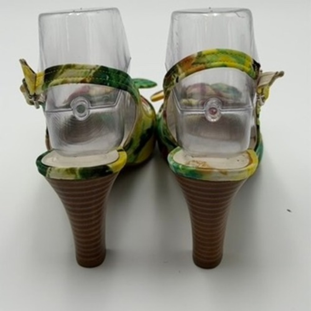 Etienne Aigner Darla Slingback Heels Womens 7.5M Floral Peep Toe Bow Good Green - Picture 3 of 7